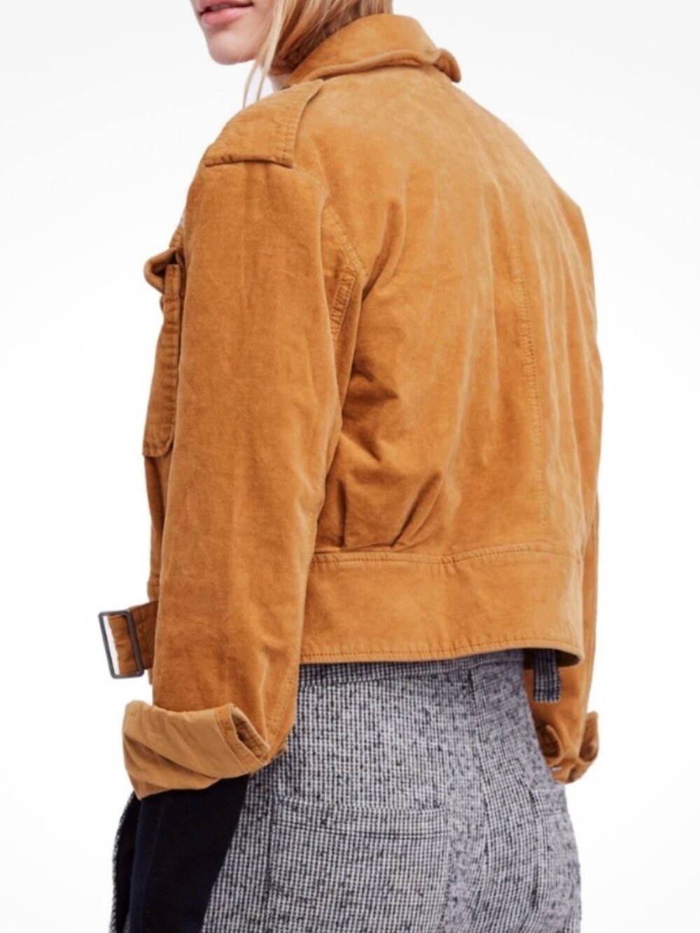 Free People Jacket XS Camel Brown Rust Cropped Military - Picture 7 of 8
